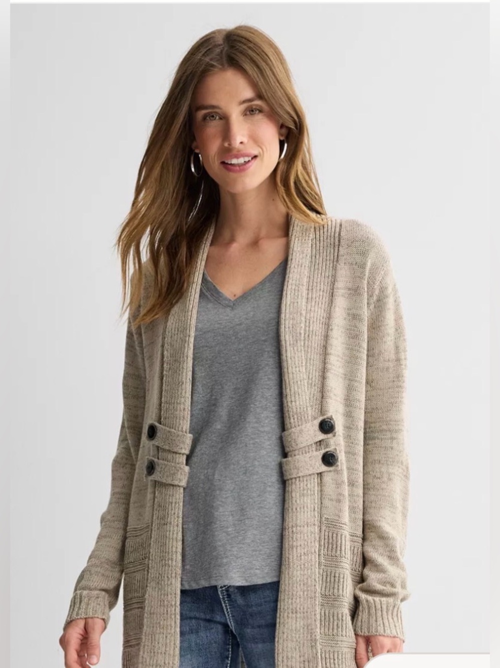 Apt. 9 Taupe Open-Front Shawl Collar Cardigan
